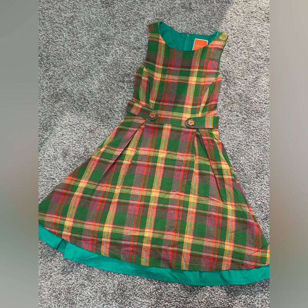 BEST OFFER! ModCloth Fit and Flare Plaid Spring Dress with Cute Flower Buttons